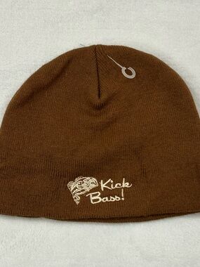 Kick Bass Funny Fishing Fish Brown CuffLess Acrylic Knit Winter Beanie Hat Cap